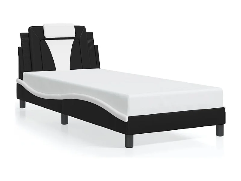 Cama 90x190cm - con LED cuero sintético negro y blanco ES855943