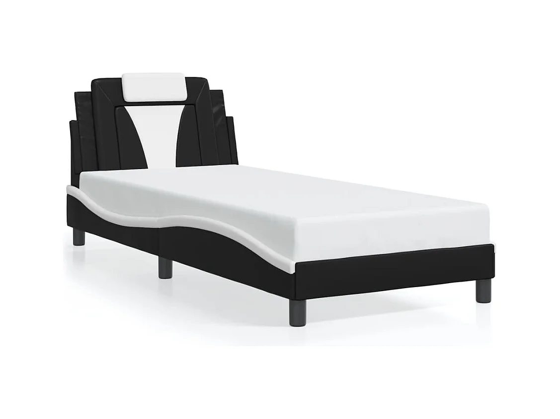 Lit simple avec lumières LED noir blanc 90x190 cm similicuir FR20493
