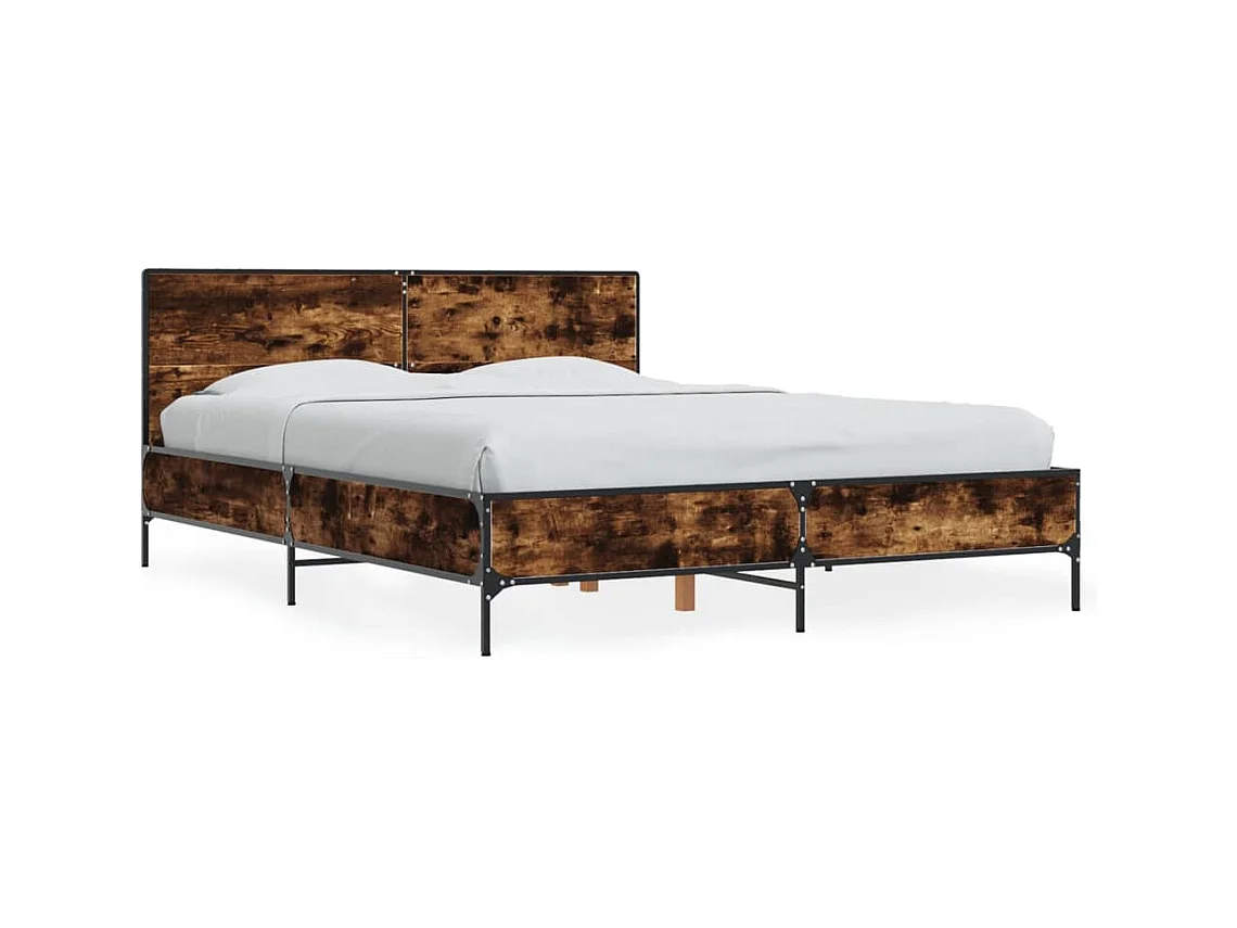 Lit double chêne fumé 140x200 cm bois d'ingénierie et métal FR60663