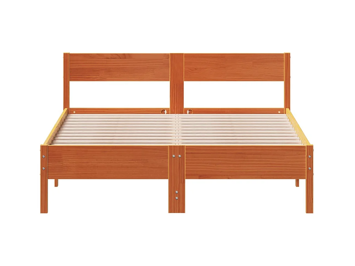 Lit double et tête de lit cire marron 120x200 cm bois de pin FR45600