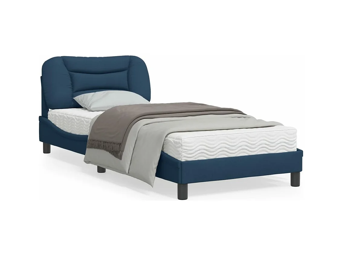 Lit simple + tête de lit Bleu 90x200 cm Tissu FR86643