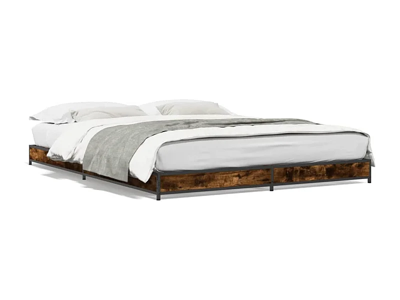 Lit double chêne fumé 120x200 cm bois d'ingénierie et métal FR84134