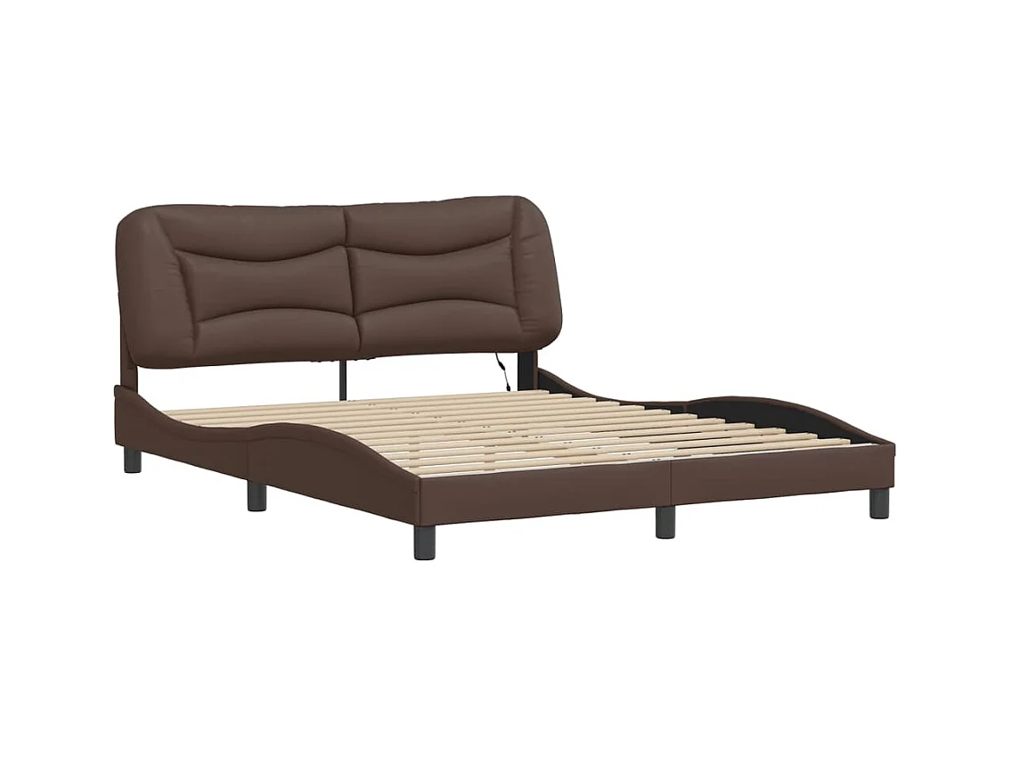 Lit double avec lumières LED marron 160x200 cm similicuir FR12821