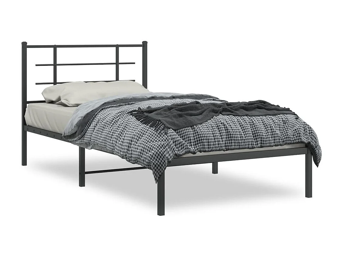 Bedframe met hoofdbord metaal zwart 107x203 cm BE978077