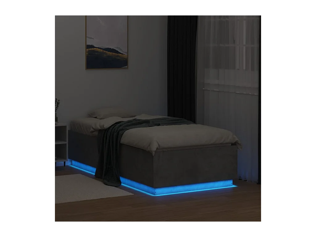 Bedframe met LED-verlichting bewerkt hout betongrijs 90x190 cm BE340727