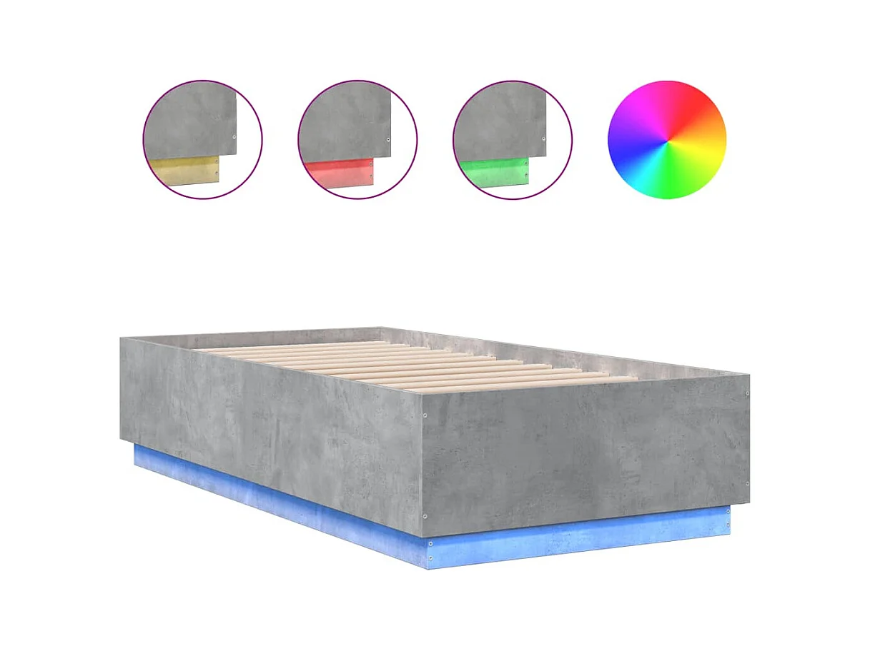 Bedframe met LED-verlichting bewerkt hout betongrijs 90x190 cm BE340727