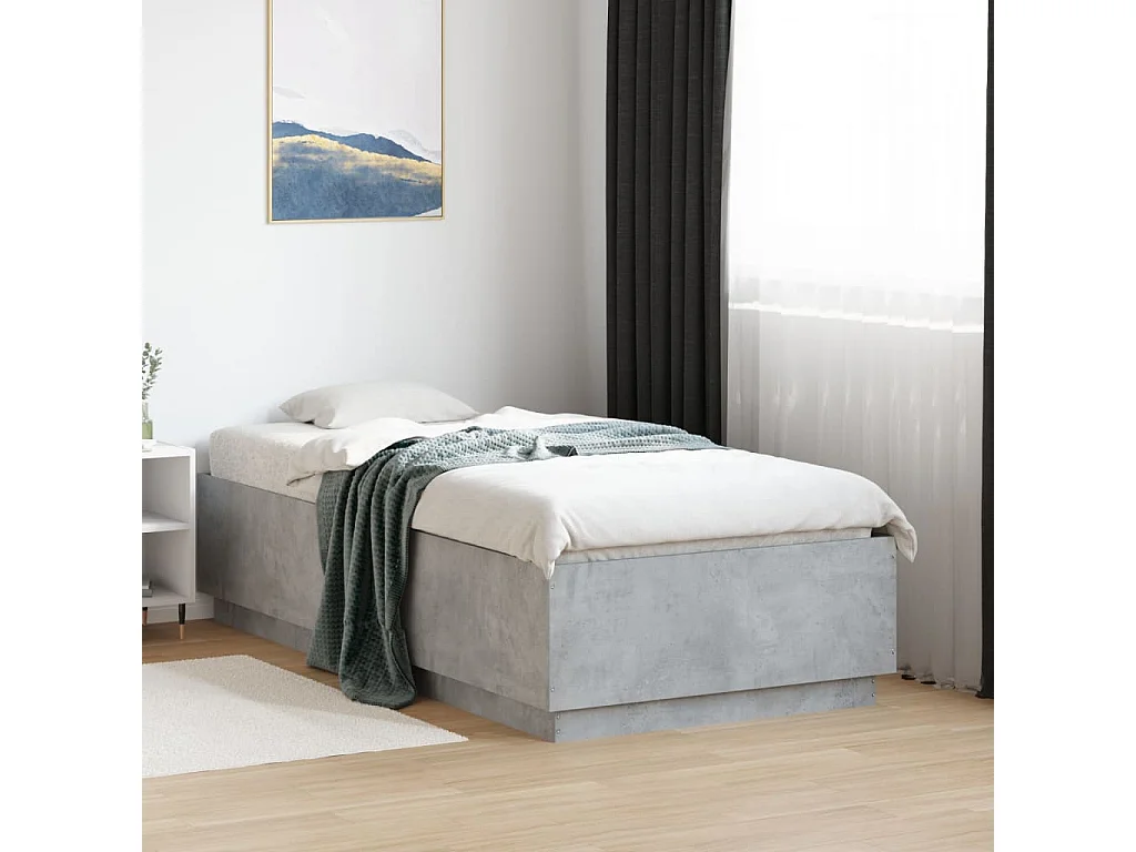 Cama 90x190 cm - con luces LED madera gris hormigón ES883009