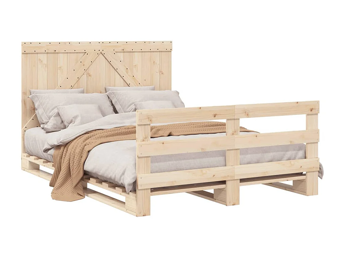 Lit double + tête de lit 140x200 cm bois de pin massif FR22358