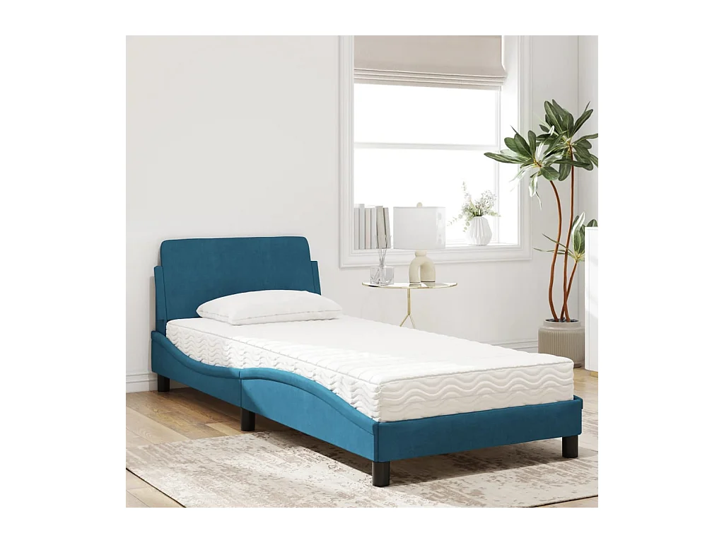 Lit adulte + matelas bleu 90x190 cm velours FR73836