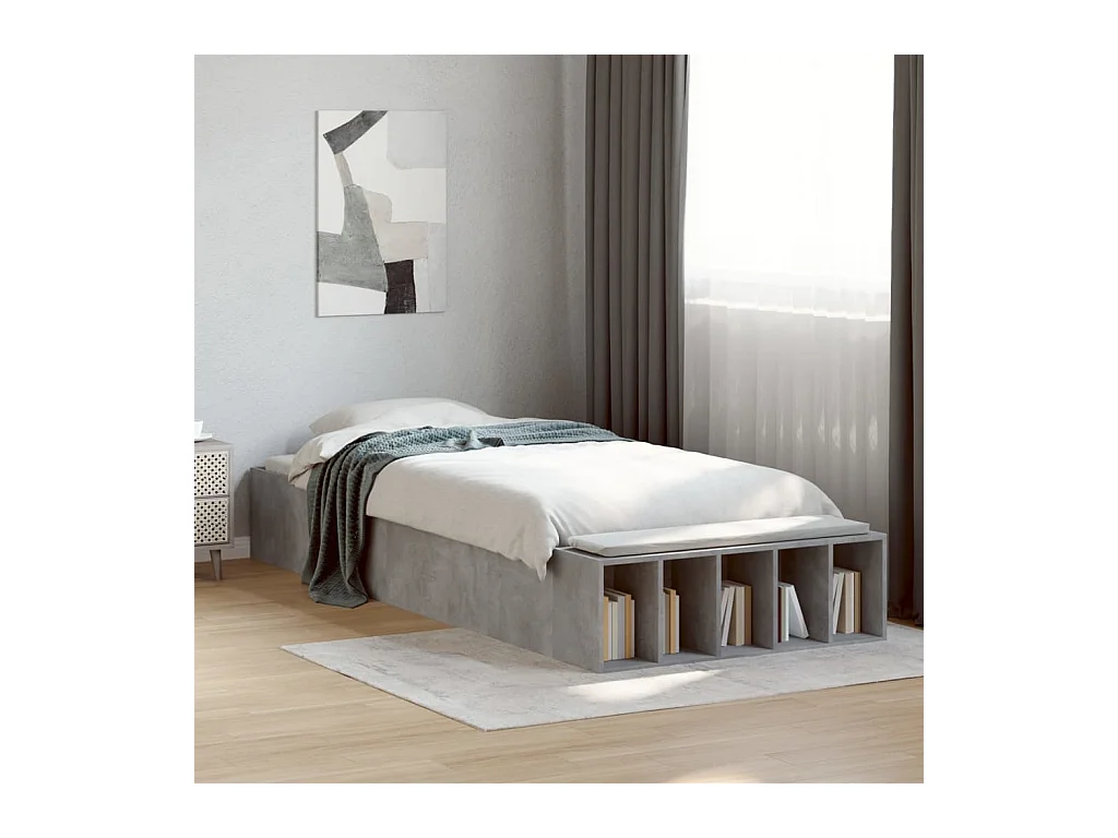 Cama individual- 100x200cm madera de ingeniería gris hormigón ES910376