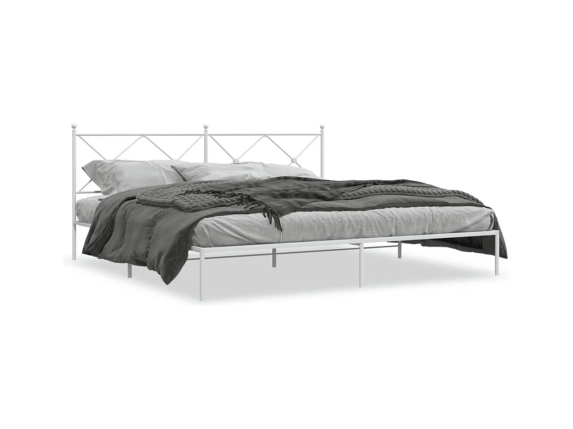 Lit double métal + tête de lit blanc 193x203 cm FR29720