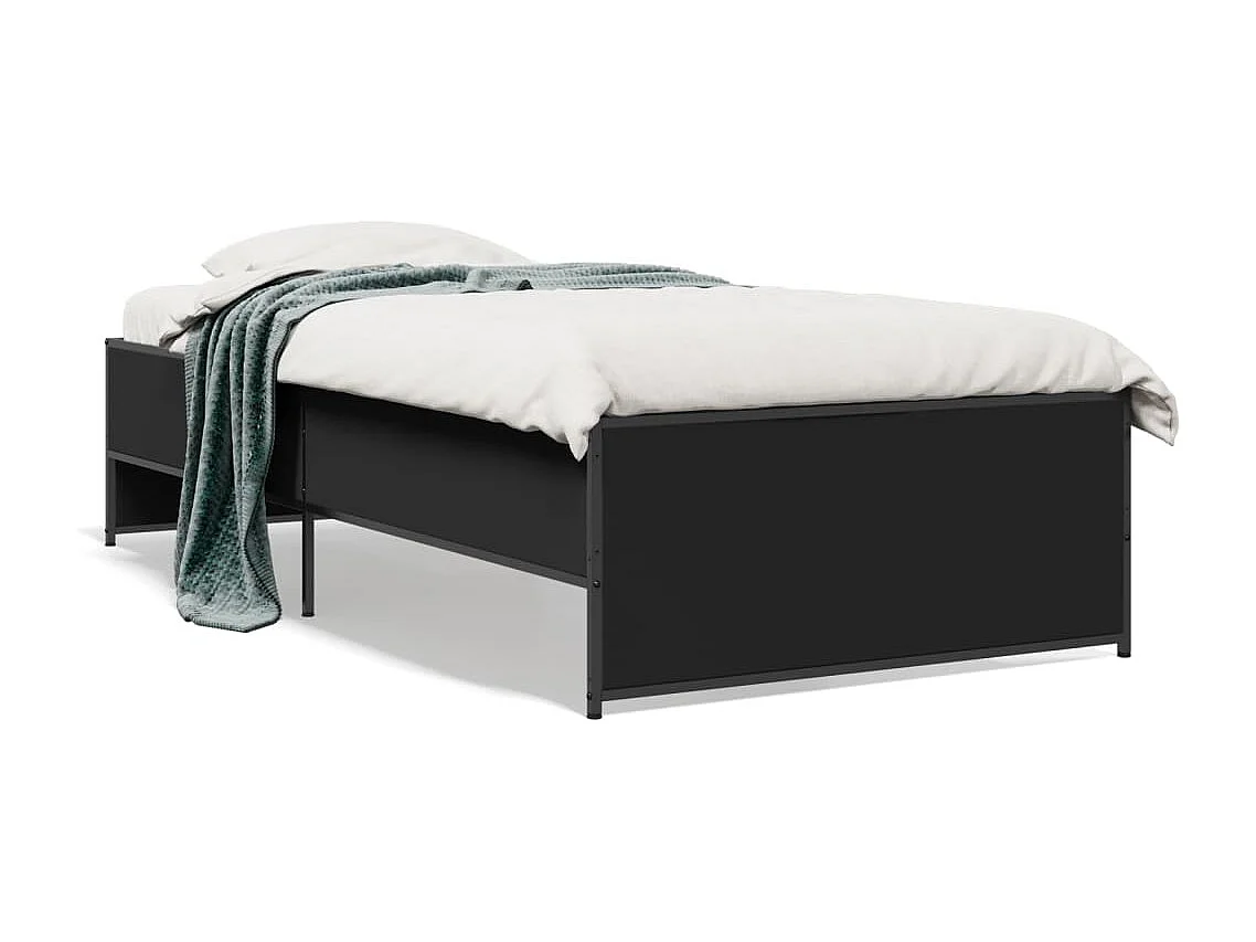 Cama individual- 75x190 cm madera de ingeniería y metal negra ES712222