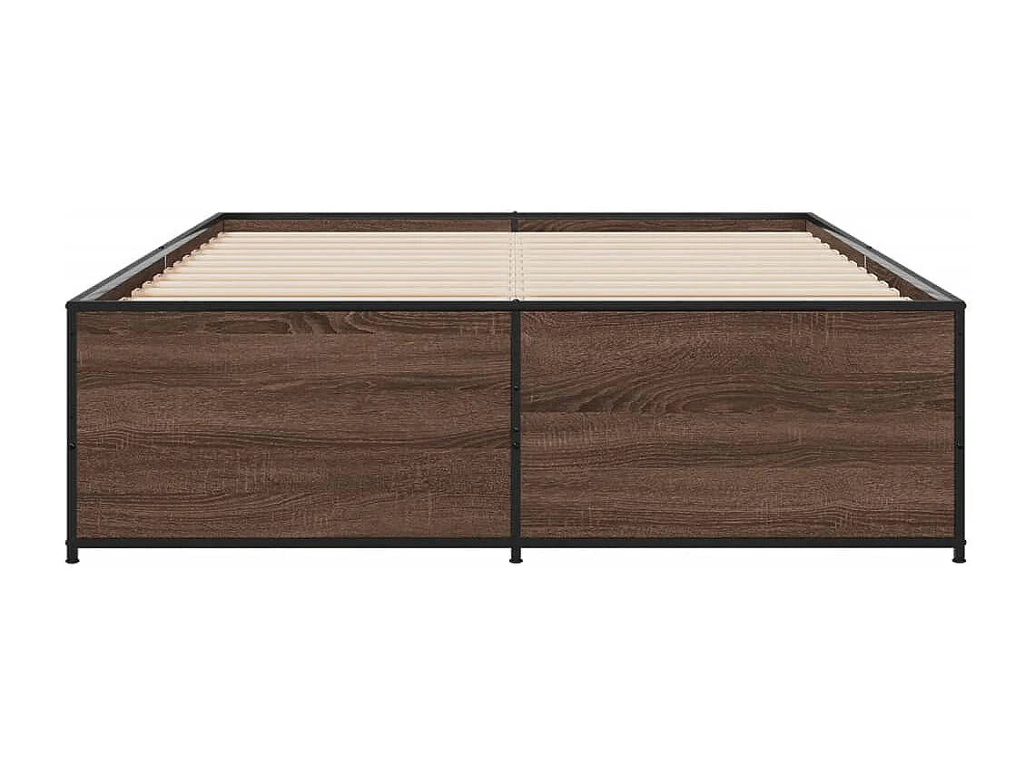 Lit double chêne marron 140x190 cm bois d'ingénierie et métal FR62583