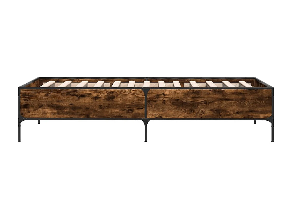 Lit simple chêne fumé 90x190 cm bois d'ingénierie et métal FR89992