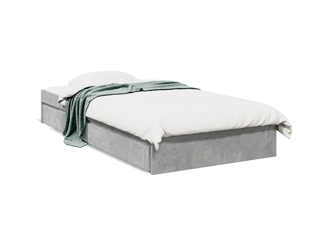 Lit simple et tiroirs gris béton 90x190 cm bois d'ingénierie FR56967