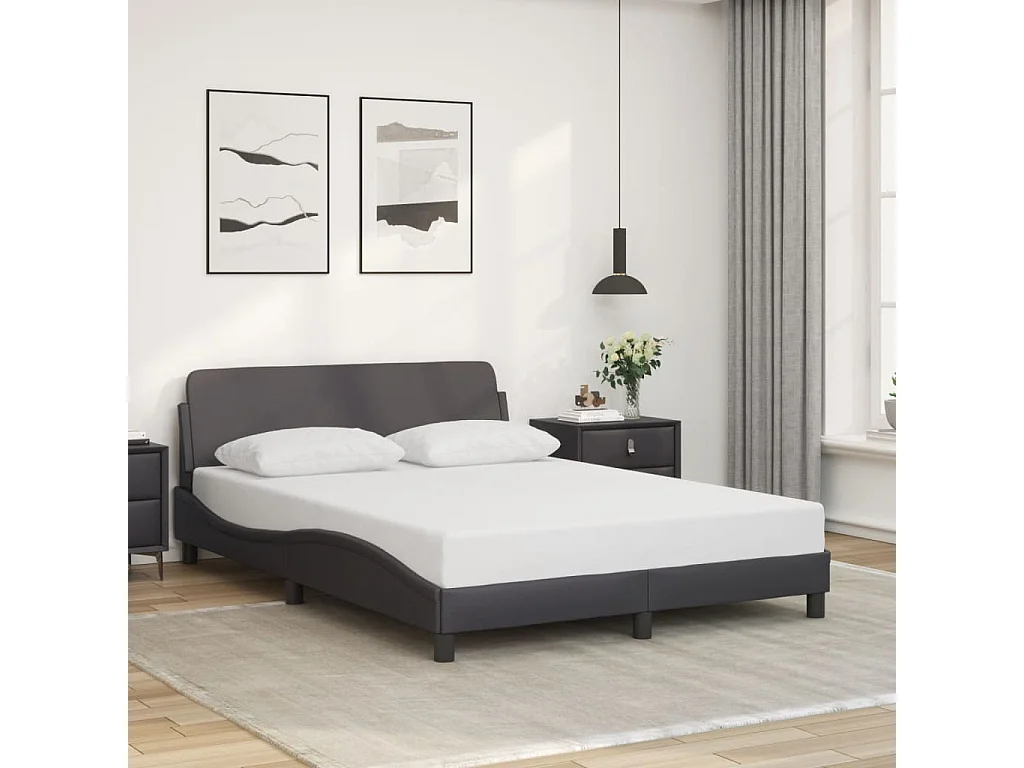 Lit double + tête de lit Gris 140x190 cm Similicuir FR49393