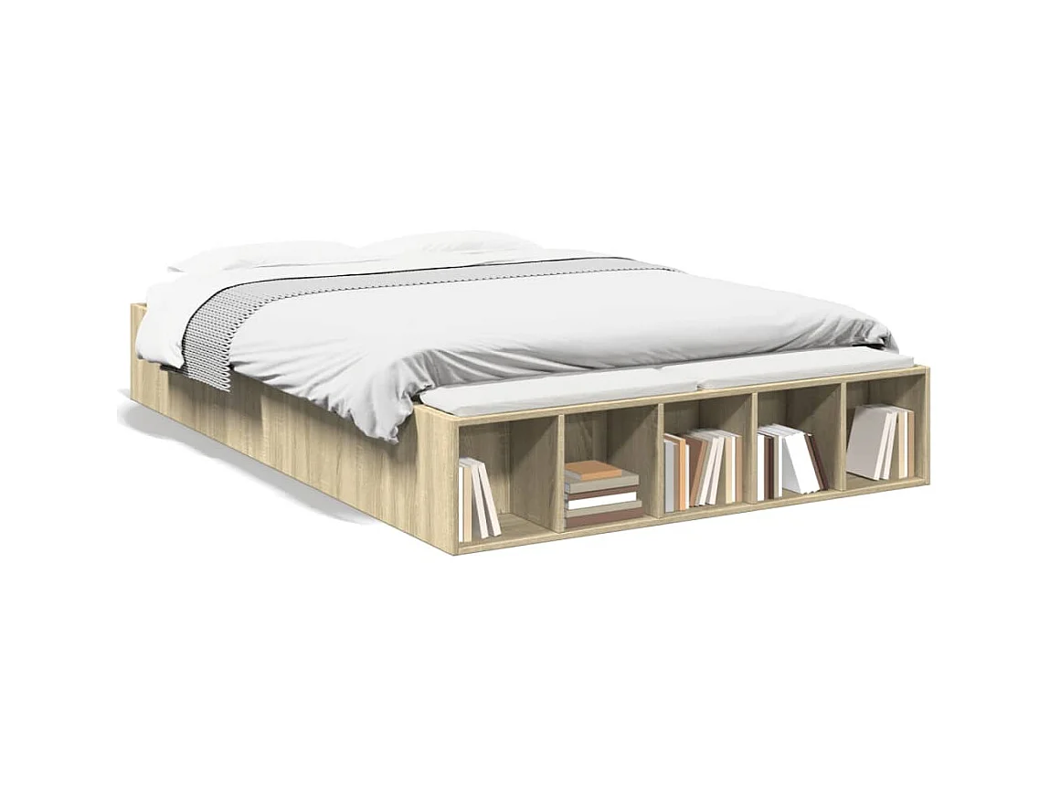 Lit double chêne sonoma 140x190 cm bois d'ingénierie FR13763