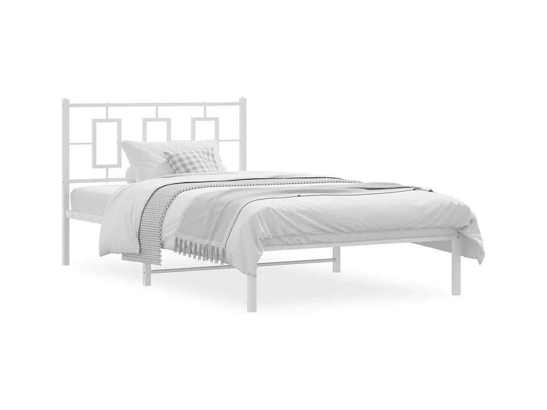 Lit simple métal + tête de lit blanc 107x203 cm FR83023