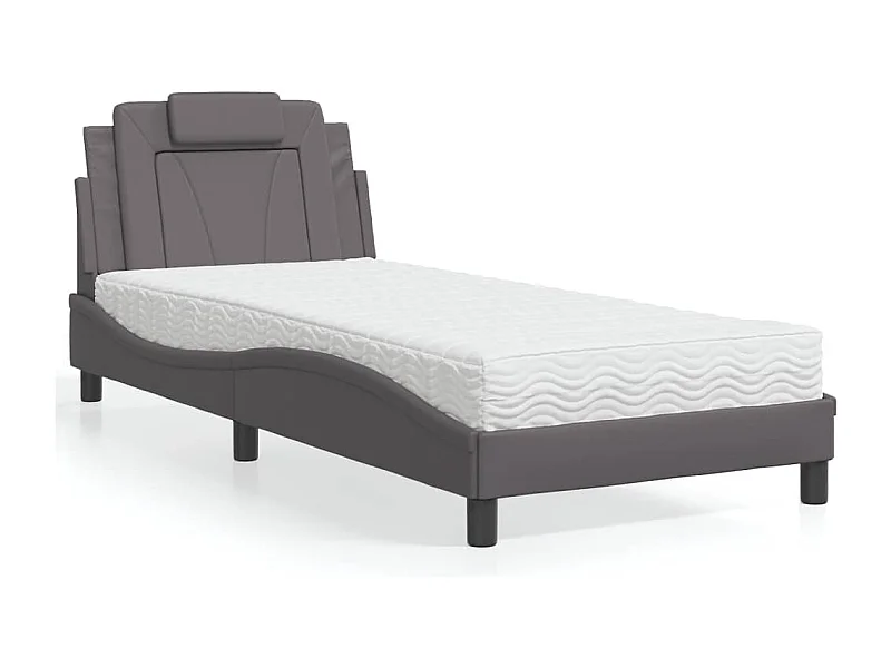 Cama 80x200 cm con colchón cuero sintético gris ES371048