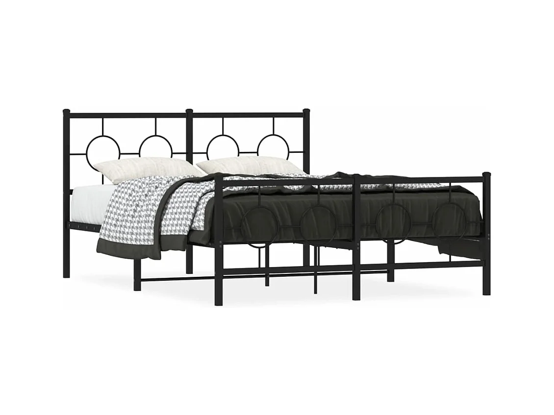 Lit double métal + tête de lit/pied de lit noir 140x190 cm FR85519