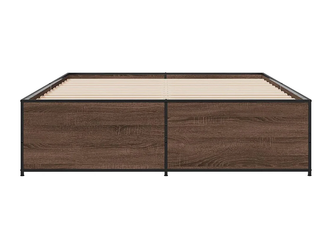 Lit double chêne marron 140x200 cm bois d'ingénierie et métal FR96111