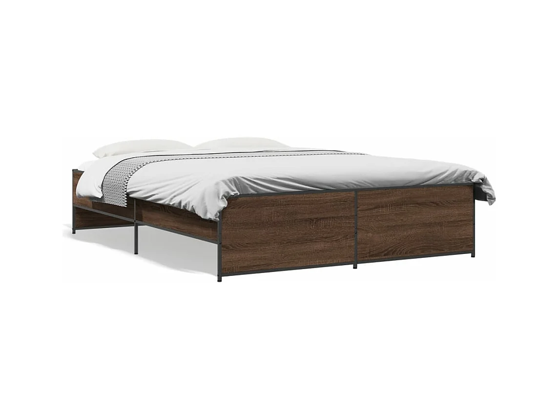 Lit double chêne marron 140x200 cm bois d'ingénierie et métal FR96111