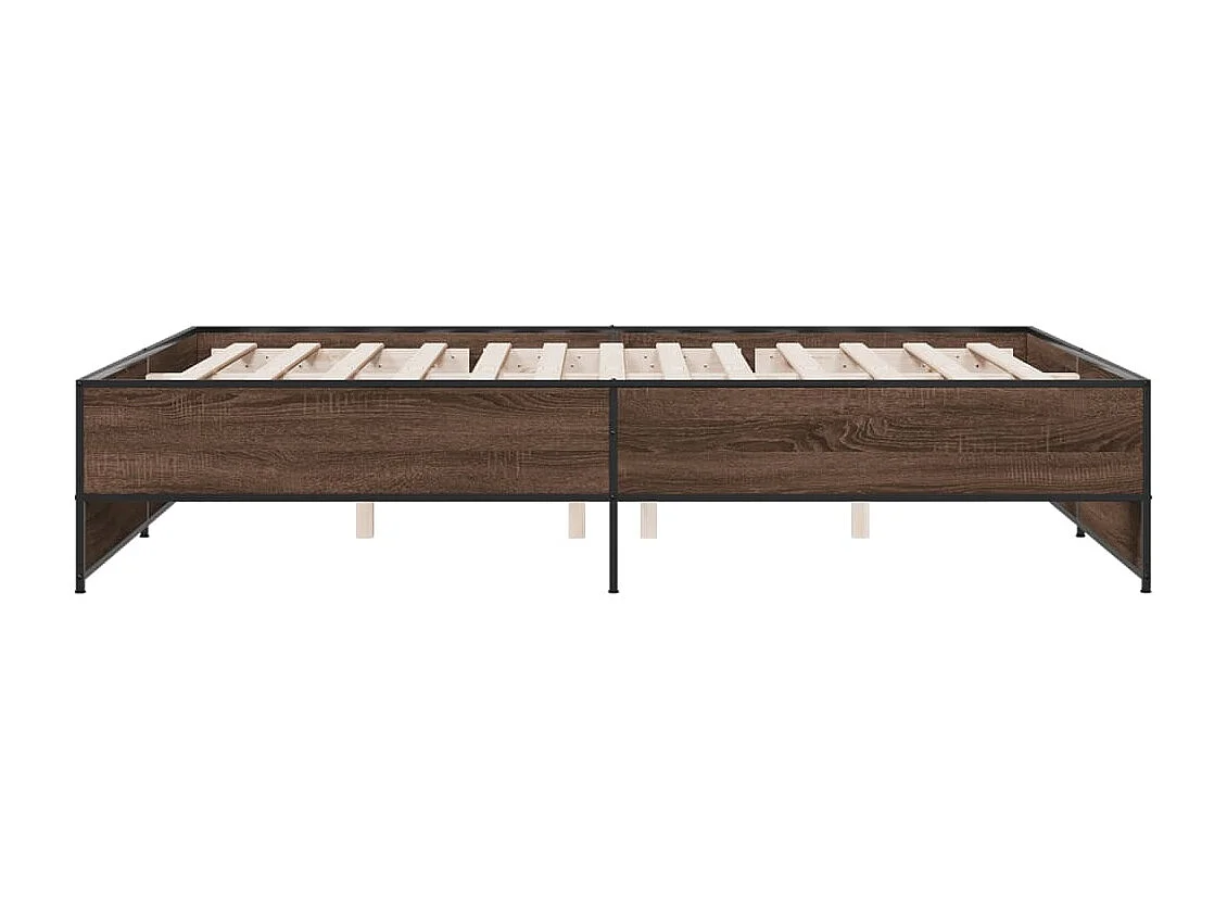 Lit double chêne marron 140x200 cm bois d'ingénierie et métal FR96111
