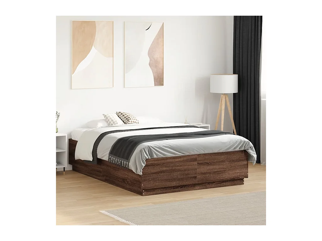 Lit double chêne marron 140x190 cm bois d'ingénierie FR45217