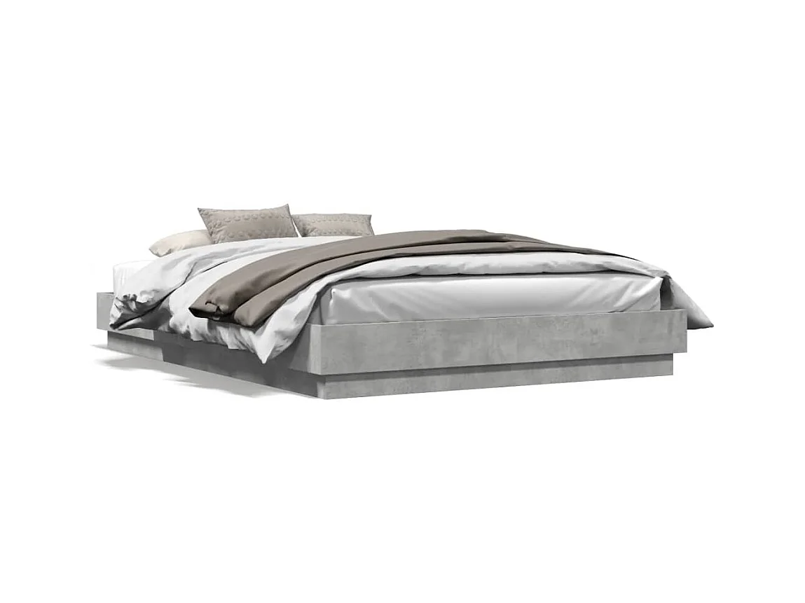 Lit double gris béton 120x200 cm bois d'ingénierie FR76703