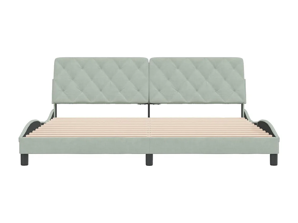 Lit double + tête de lit Gris clair 200x200 cm Velours FR31821