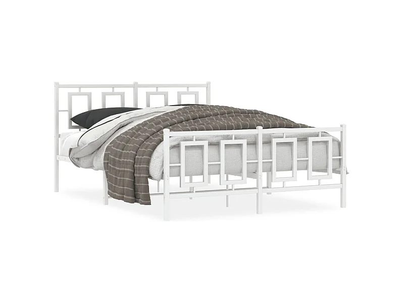 Lit double métal + tête de lit/pied de lit blanc 135x190cm FR65573