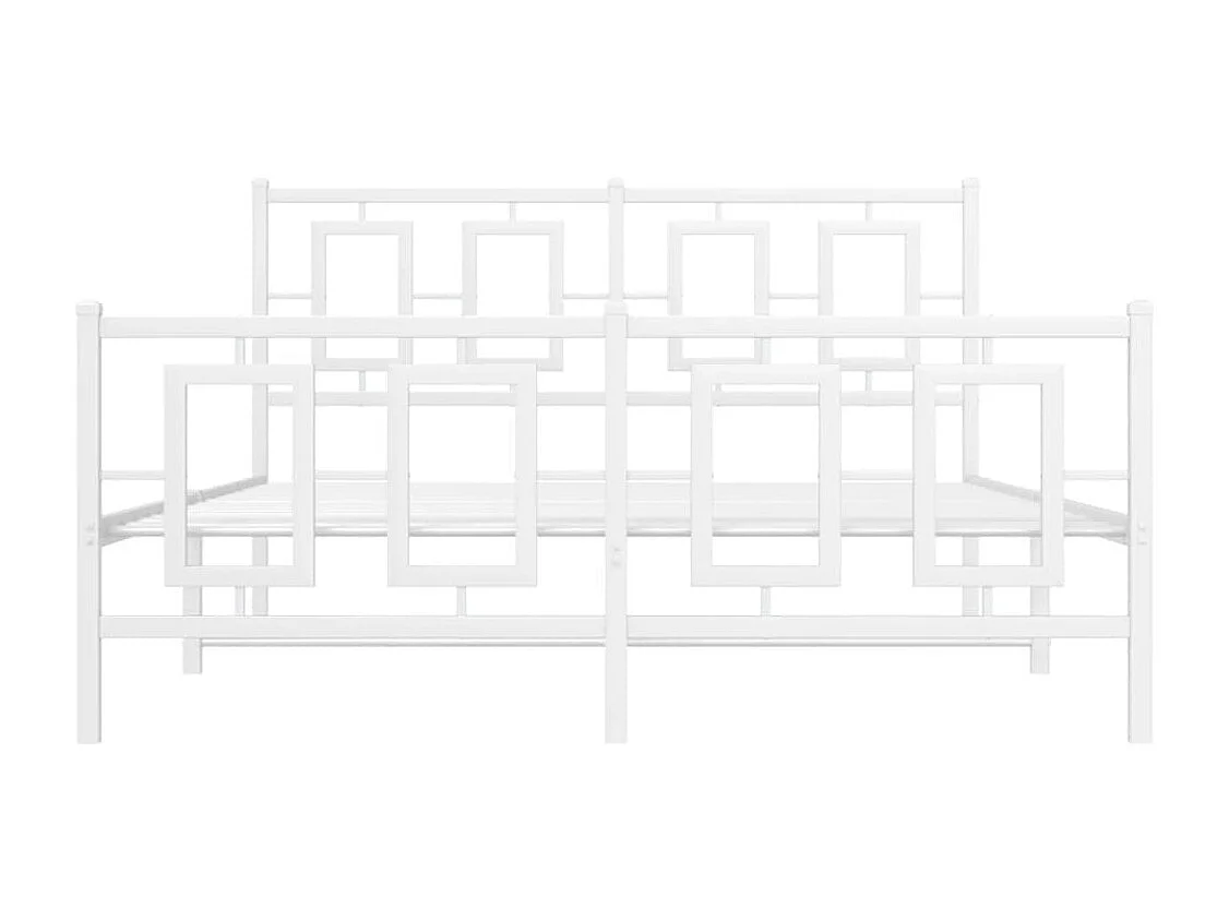 Lit double métal + tête de lit/pied de lit blanc 135x190cm FR65573