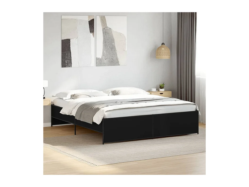 Lit double noir 200x200 cm bois d'ingénierie et métal FR61706
