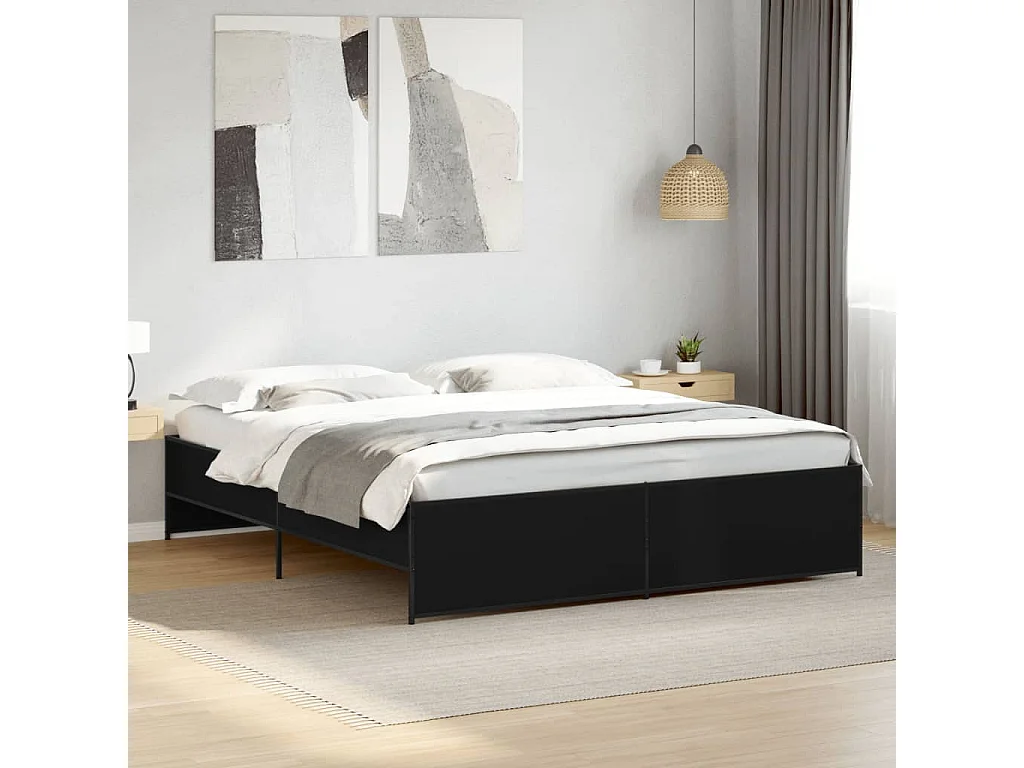Bedframe bewerkt hout metaal zwart 200x200 cm BE690363