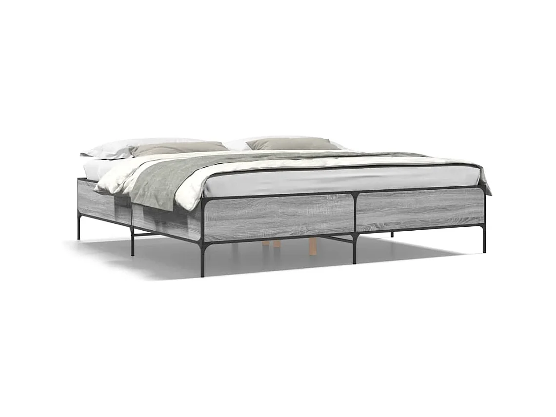 Lit double sonoma gris 200x200 cm bois d'ingénierie et métal FR88052