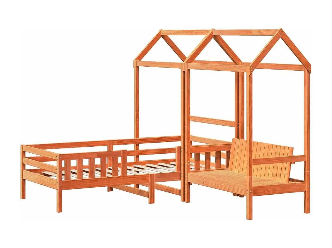 Kinderbed met huisje massief grenenhout wasbruin 90x200 cm BE181517
