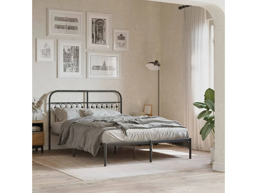 Cama matrimonial- 140x190 cm con cabecero metal negro ES527131