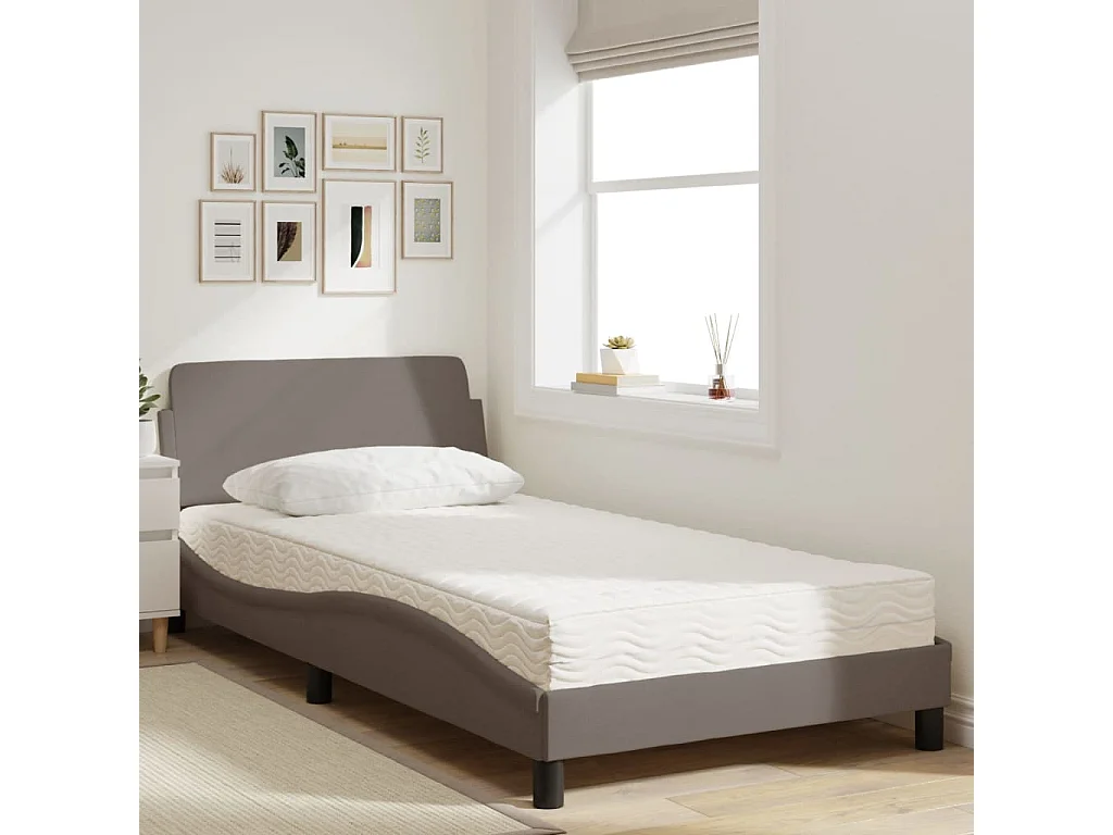 Lit adulte + matelas taupe 100x200 cm tissu FR65038