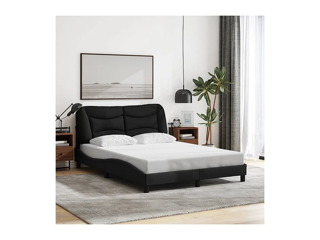 Lit double + tête de lit Noir 140x190 cm Tissu FR18677