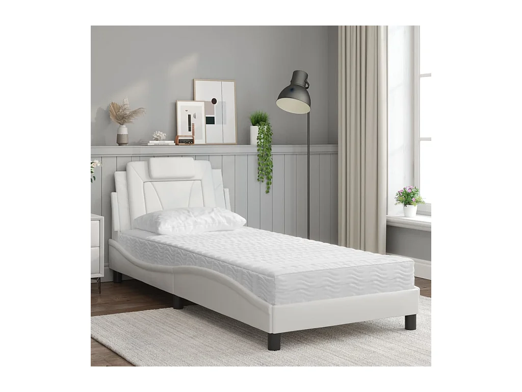 Lit adulte + matelas blanc 80x200 cm similicuir FR78990