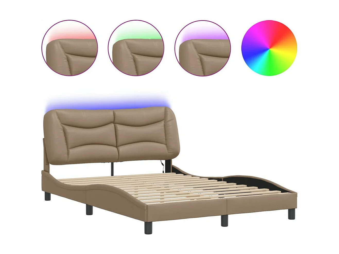 Lit double avec lumières LED cappuccino 120x200 cm similicuir FR26182