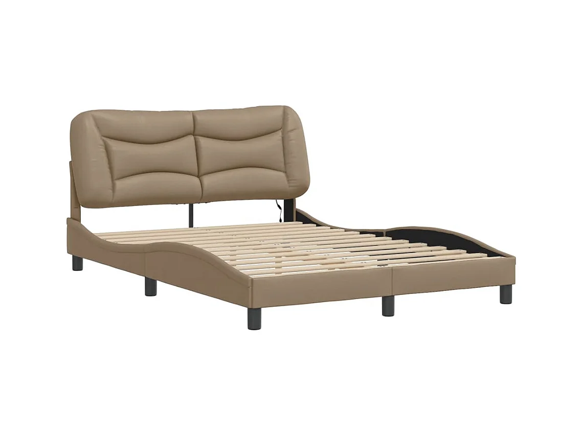 Cama matrimonial- 120x200 cm con LED cuero sintético capuchino ES655006