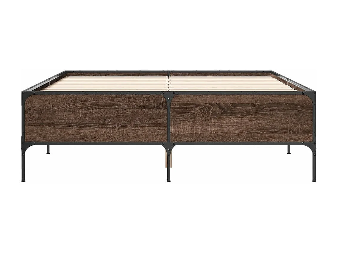 Lit double chêne marron 140x200 cm bois d'ingénierie et métal FR94121