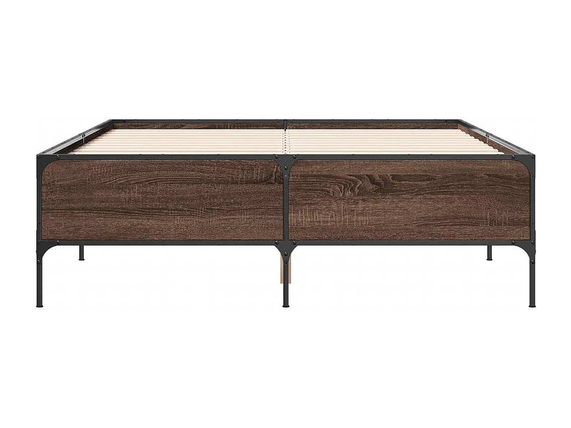 Lit double chêne marron 140x200 cm bois d'ingénierie et métal FR94121