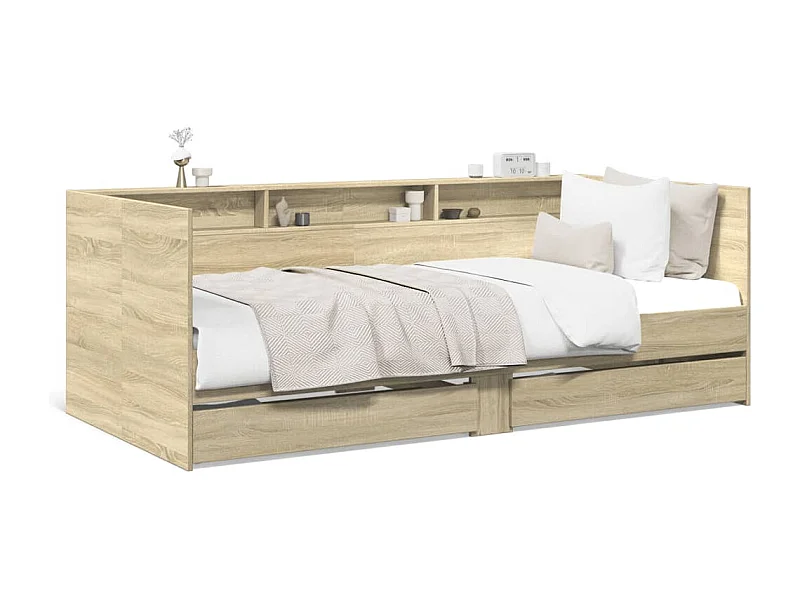 Slaapbank met lades 90x200 cm bewerkt hout sonoma eikenkleurig BE802385