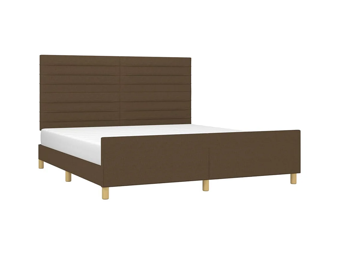 Lit double + tête de lit marron foncé 180x200 cm Tissu FR61068