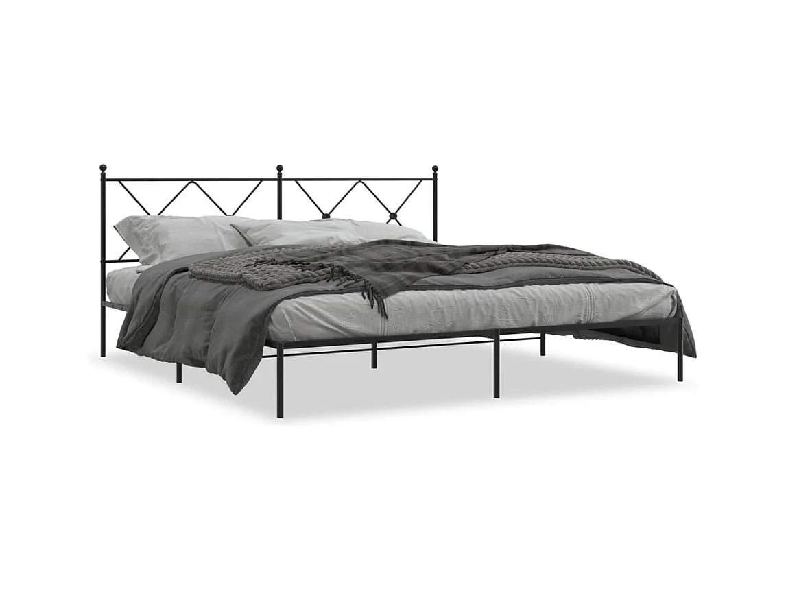 Lit double métal + tête de lit noir 183x213 cm FR57497