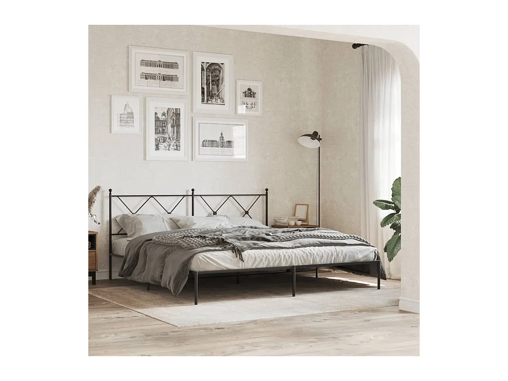 Cama com cabeceira 183x213 cm metal preto PT617382