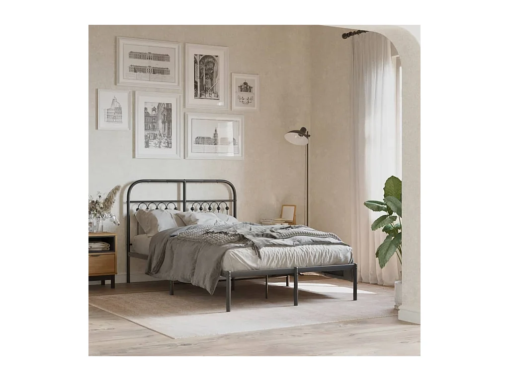 Bedframe met hoofdbord metaal zwart 120x200 cm BE732721