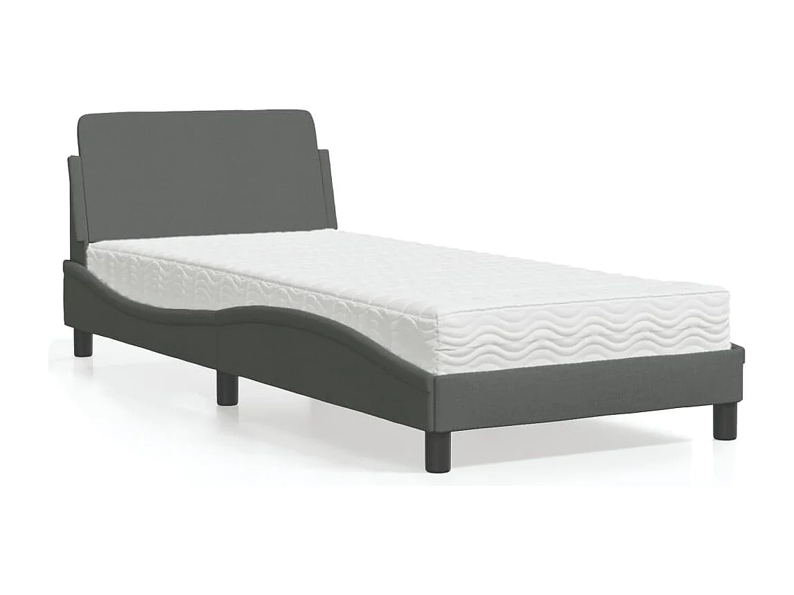 Lit adulte + matelas gris foncé 90x200 cm tissu FR97424